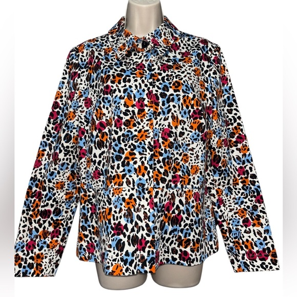 Sara Campbell Multi Animal Print Button Blazer Jacket Sz Large Cotton Stretch - Picture 1 of 5